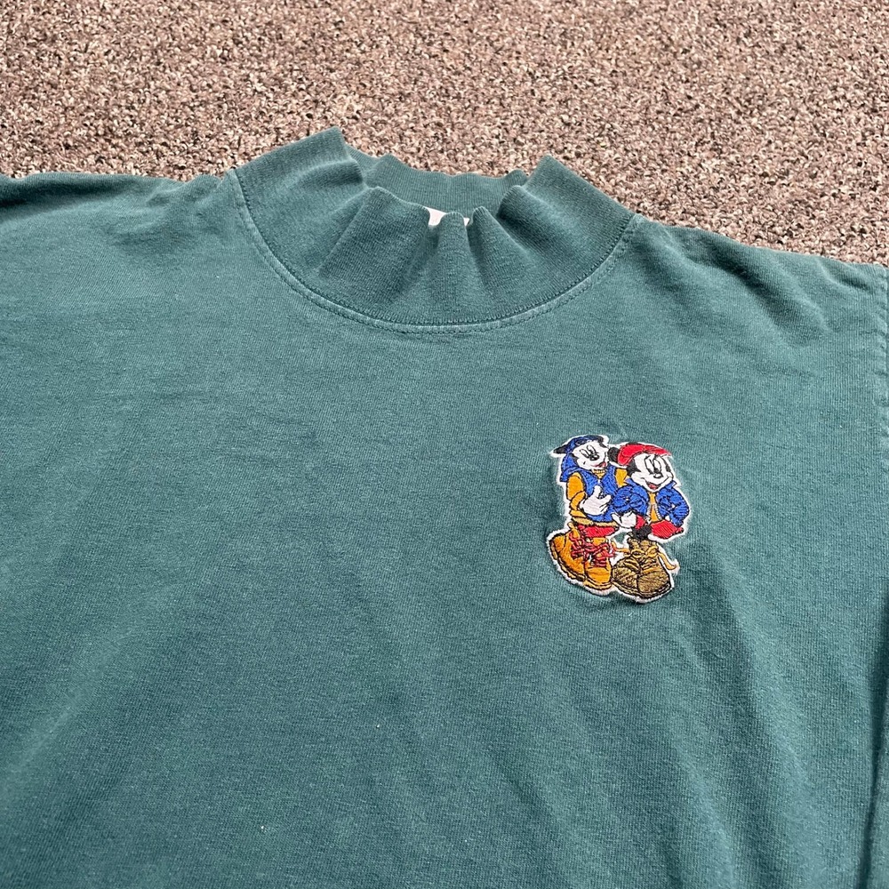 Vintage Mickey Unlimited Jerry Leigh Mock Neck Long Sleeve Green Shirt USA Made